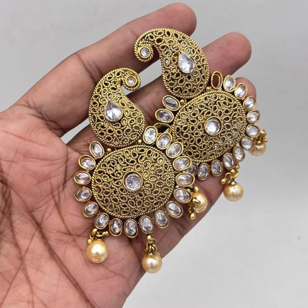 Jewel Addiction Gold Plated Crystal Stone And Pearl Dangler Earrings