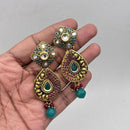 Jewel Addiction Gold Plated Pota Stone And Pearl Dangler Earrings