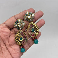 Jewel Addiction Gold Plated Pota Stone And Pearl Dangler Earrings