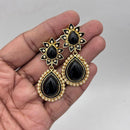 Jewel Addiction Gold Plated Pota Stone And Pearl Dangler Earrings
