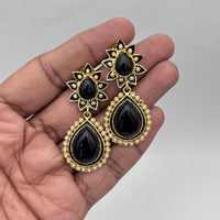 Jewel Addiction Gold Plated Pota Stone And Pearl Dangler Earrings