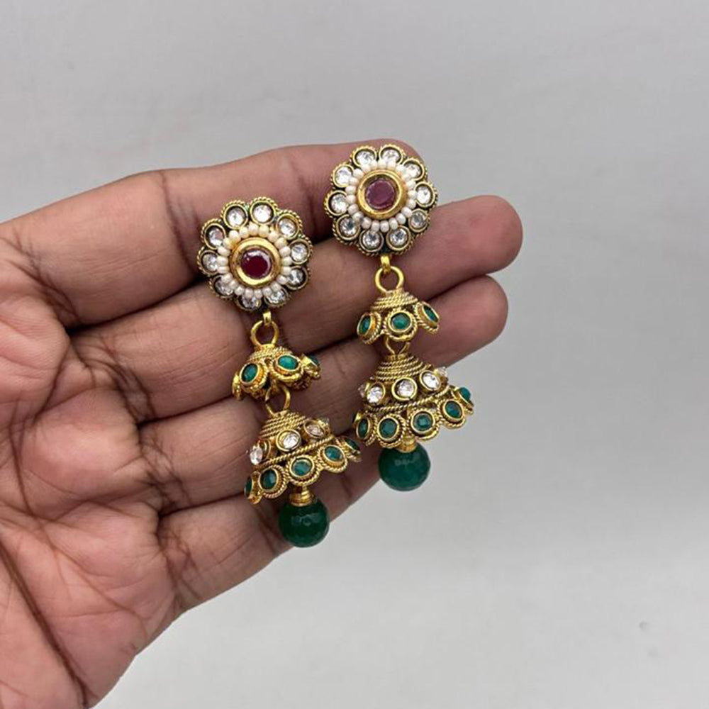 Jewel Addiction Gold Plated Austrain Stone And Pearls Jhumki Earrings
