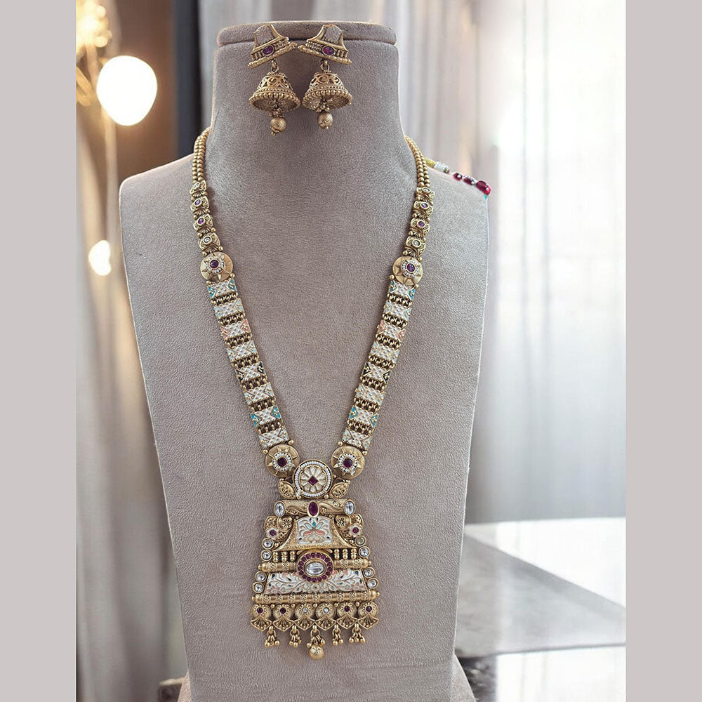 Jewel Addiction Gold Plated Pota Stone Meenakari Long Necklace Set