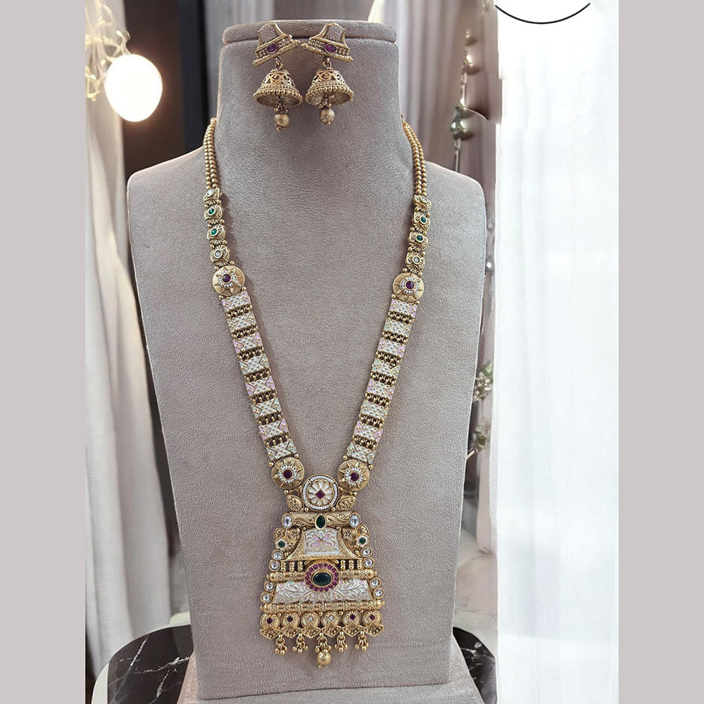 Jewel Addiction Gold Plated Pota Stone Meenakari Long Necklace Set
