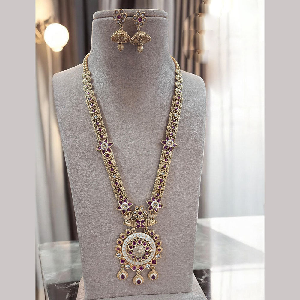 Jewel Addiction Gold Plated Pota Stone Meenakari Long Necklace Set