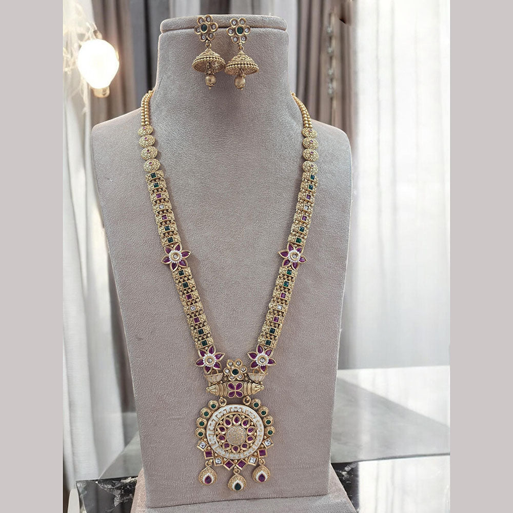 Jewel Addiction Gold Plated Pota Stone Meenakari Long Necklace Set