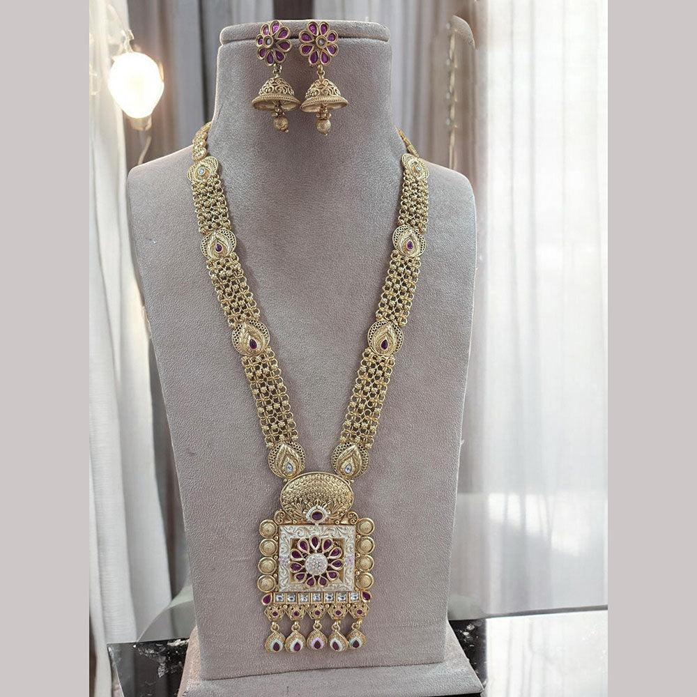 Jewel Addiction Gold Plated Pota Stone Meenakari Long Necklace Set