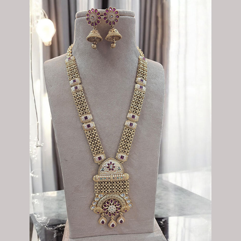 Jewel Addiction Gold Plated Pota Stone Meenakari Long Necklace Set