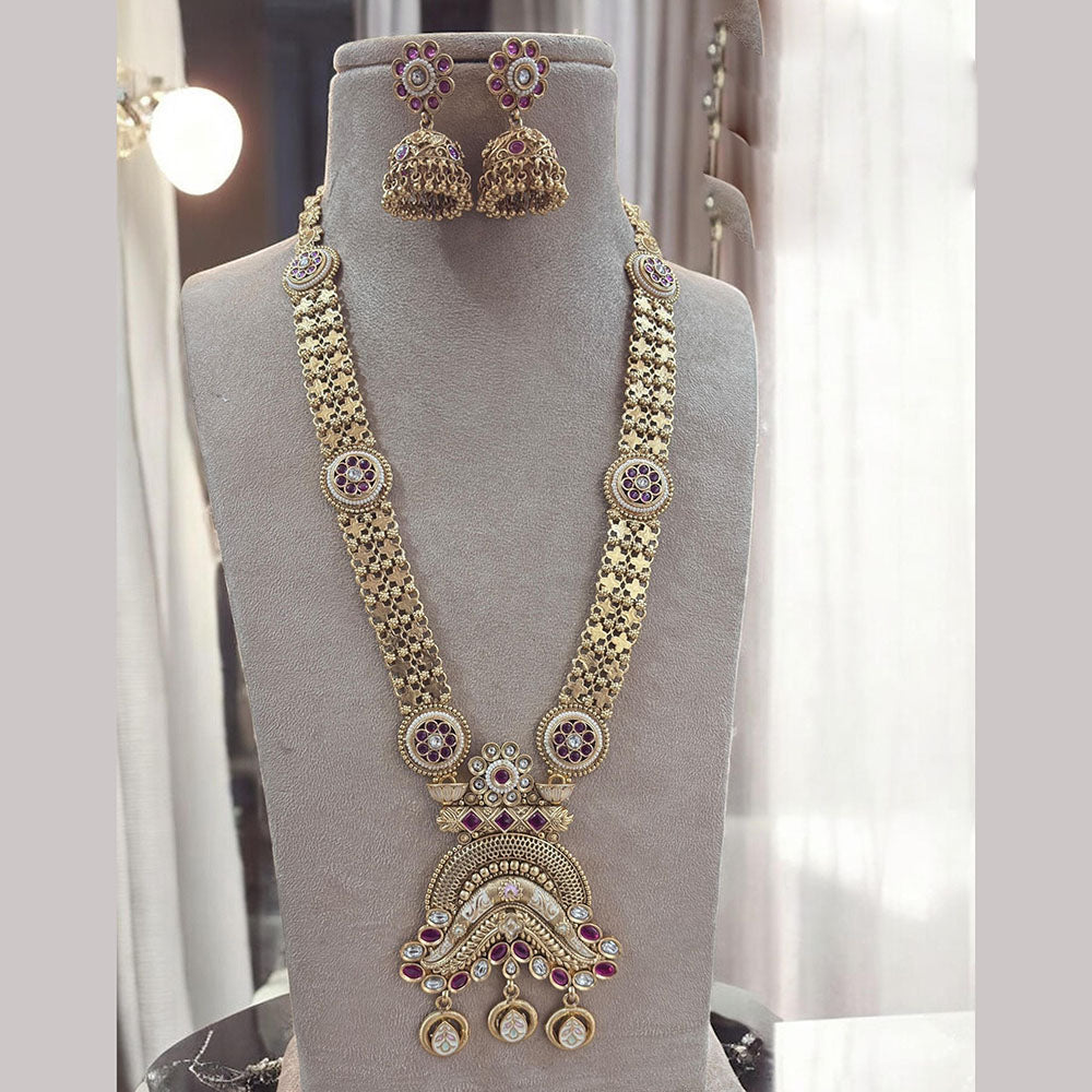 Jewel Addiction Gold Plated Pota Stone Meenakari Long Necklace Set