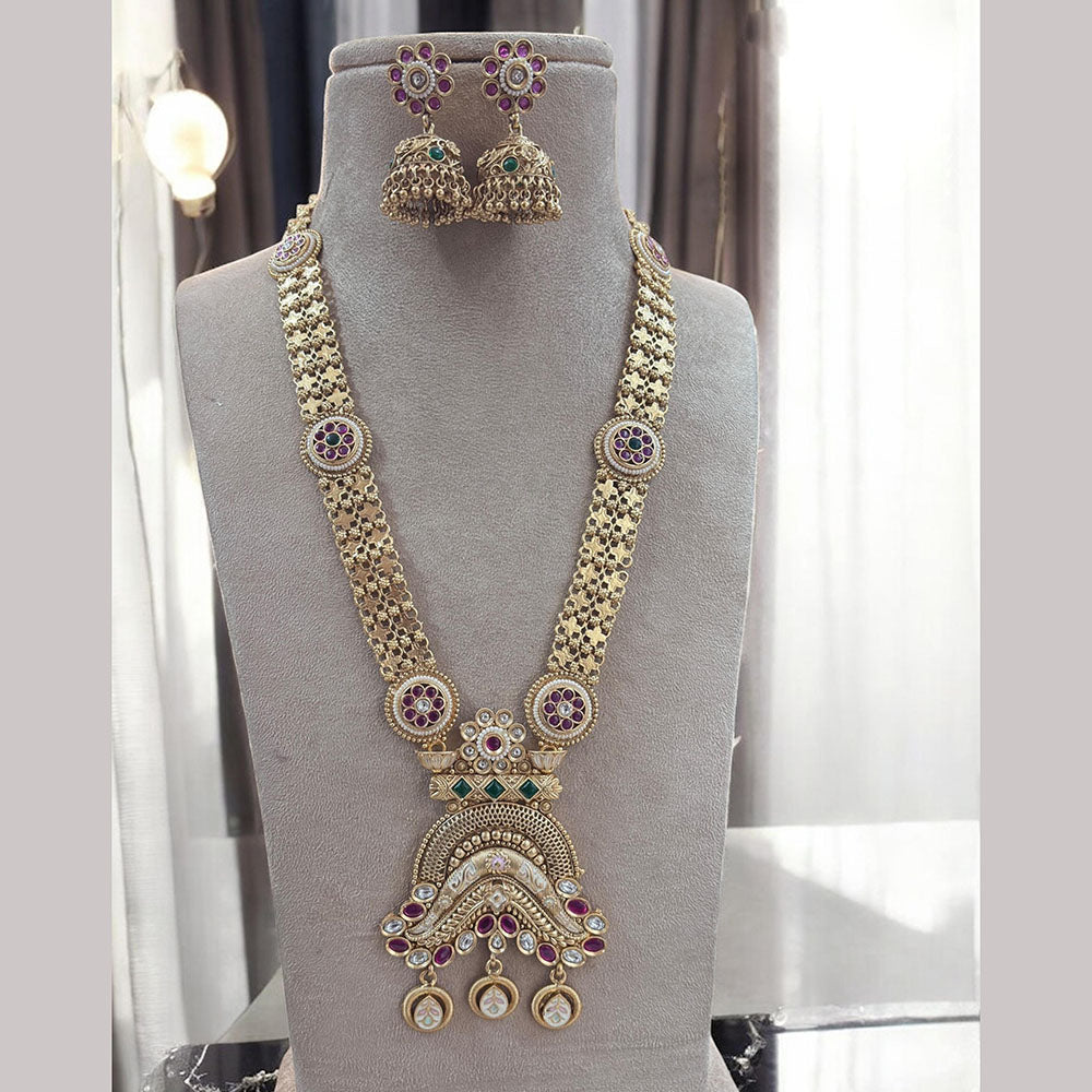 Jewel Addiction Gold Plated Pota Stone Meenakari Long Necklace Set
