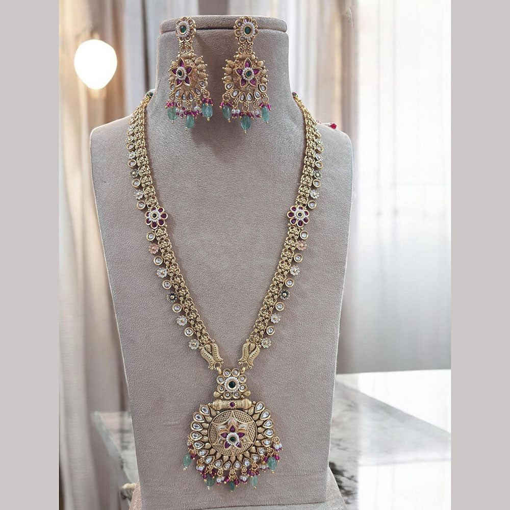 Jewel Addiction Gold Plated Pota Stone Meenakari Long Necklace Set