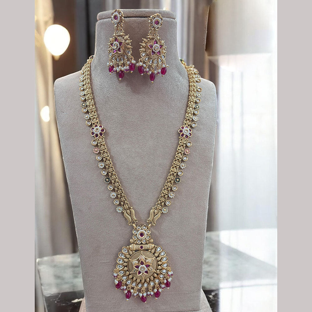 Jewel Addiction Gold Plated Pota Stone Meenakari Long Necklace Set