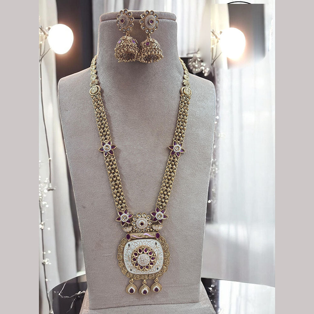 Jewel Addiction Gold Plated Pota Stone Meenakari Long Necklace Set