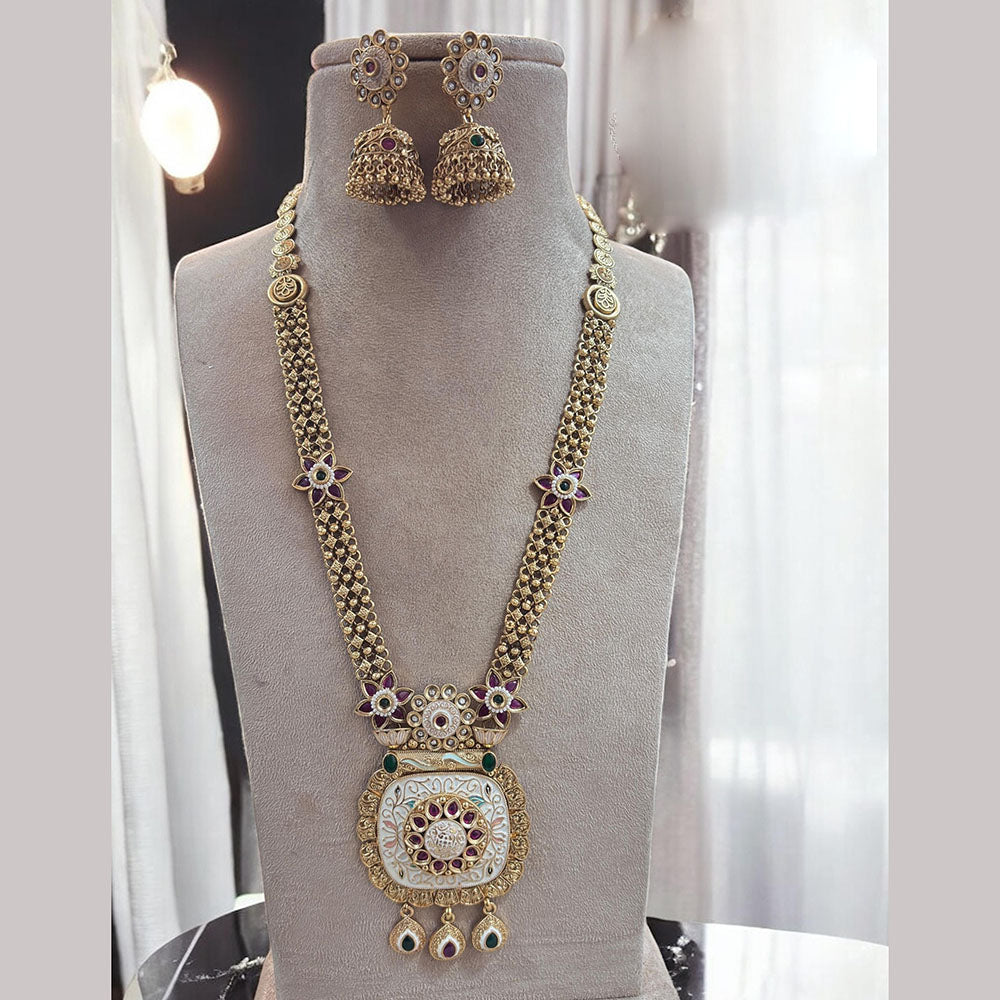 Jewel Addiction Gold Plated Pota Stone Meenakari Long Necklace Set