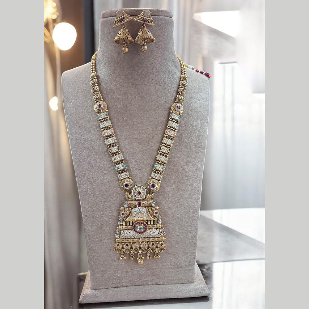 Jewel Addiction Gold Plated Pota Stone Meenakari Long Necklace Set