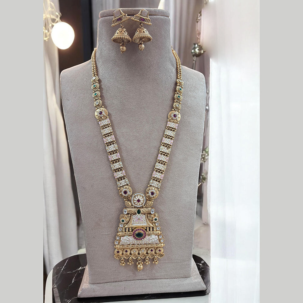 Jewel Addiction Gold Plated Pota Stone Meenakari Long Necklace Set