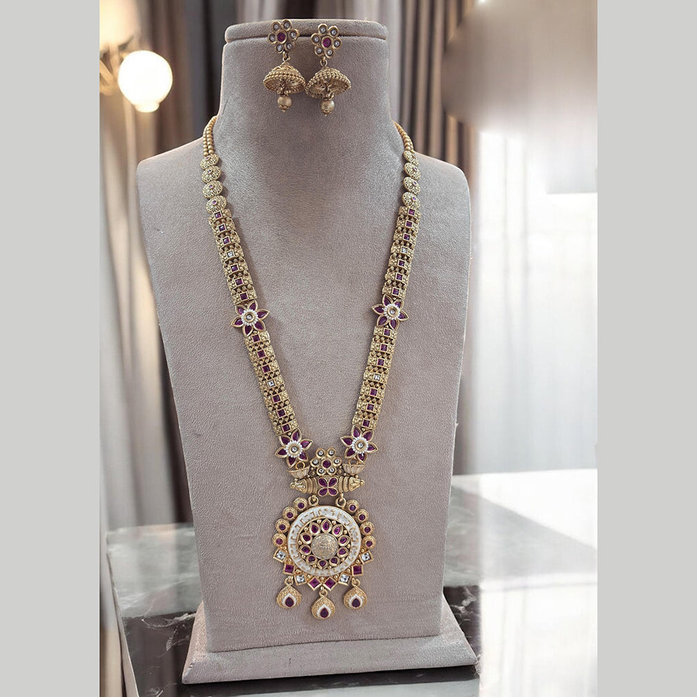Jewel Addiction Gold Plated Pota Stone Meenakari Long Necklace Set