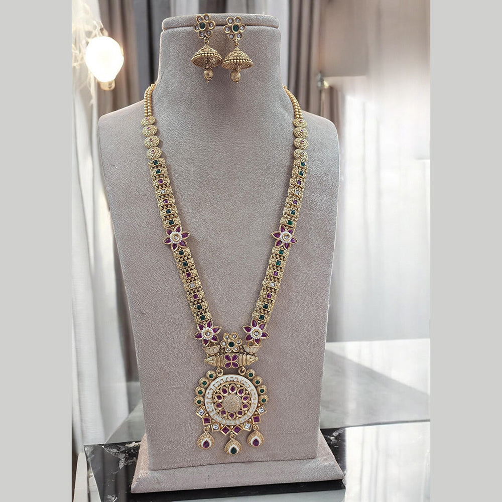 Jewel Addiction Gold Plated Pota Stone Meenakari Long Necklace Set