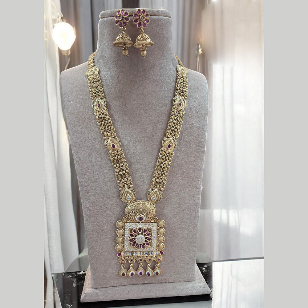 Jewel Addiction Gold Plated Pota Stone Meenakari Long Necklace Set