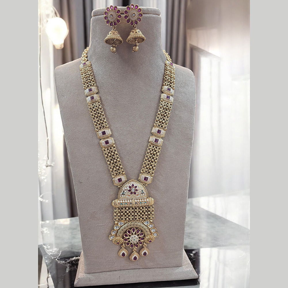 Jewel Addiction Gold Plated Pota Stone Meenakari Long Necklace Set