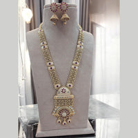 Jewel Addiction Gold Plated Pota Stone Meenakari Long Necklace Set
