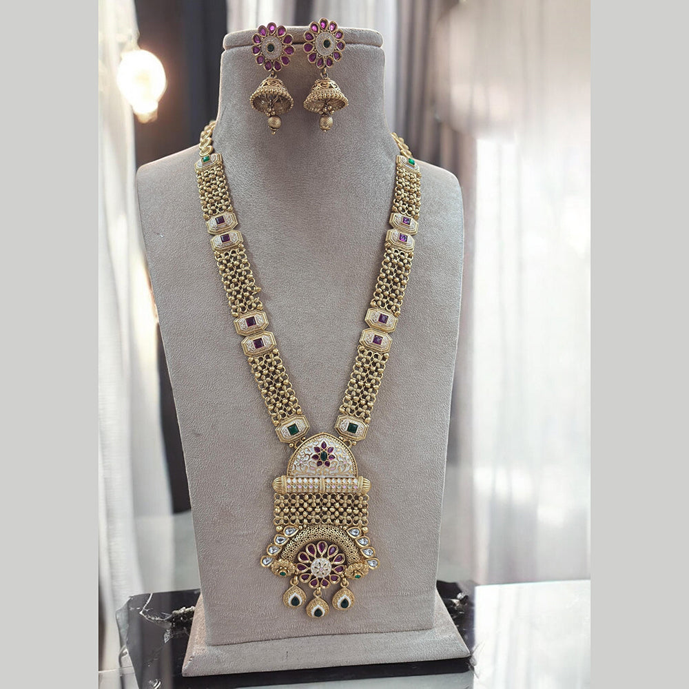 Jewel Addiction Gold Plated Pota Stone Meenakari Long Necklace Set