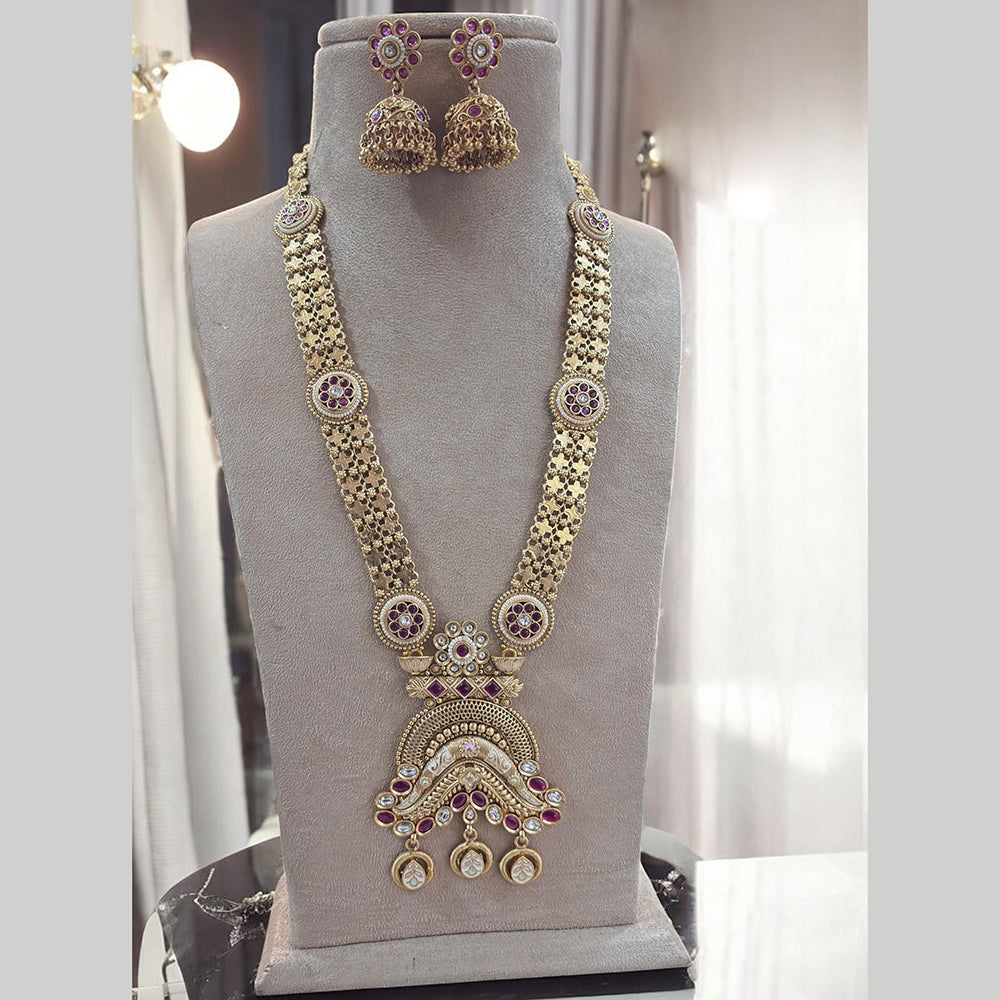 Jewel Addiction Gold Plated Pota Stone Meenakari Long Necklace Set