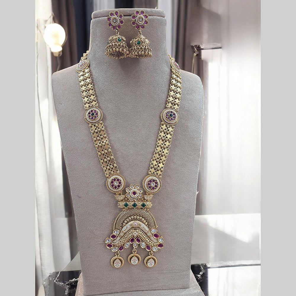 Jewel Addiction Gold Plated Pota Stone Meenakari Long Necklace Set