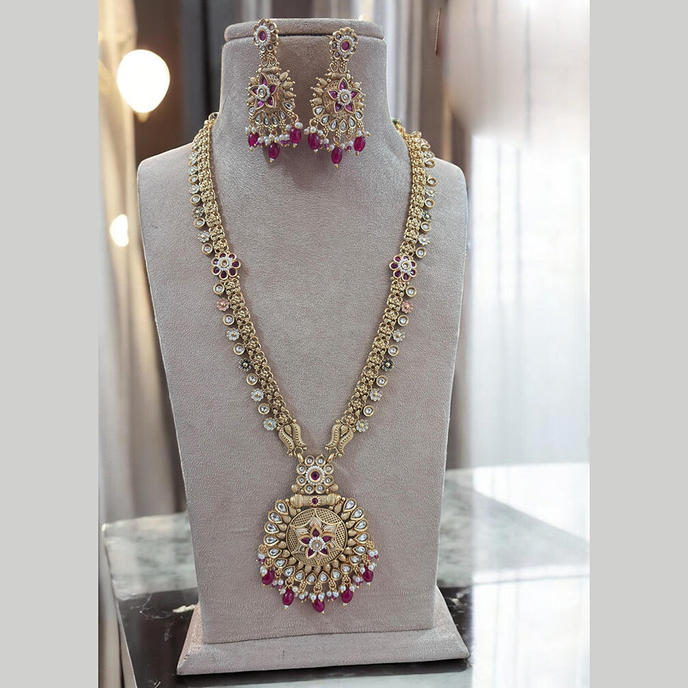 Jewel Addiction Gold Plated Pota Stone Meenakari Long Necklace Set