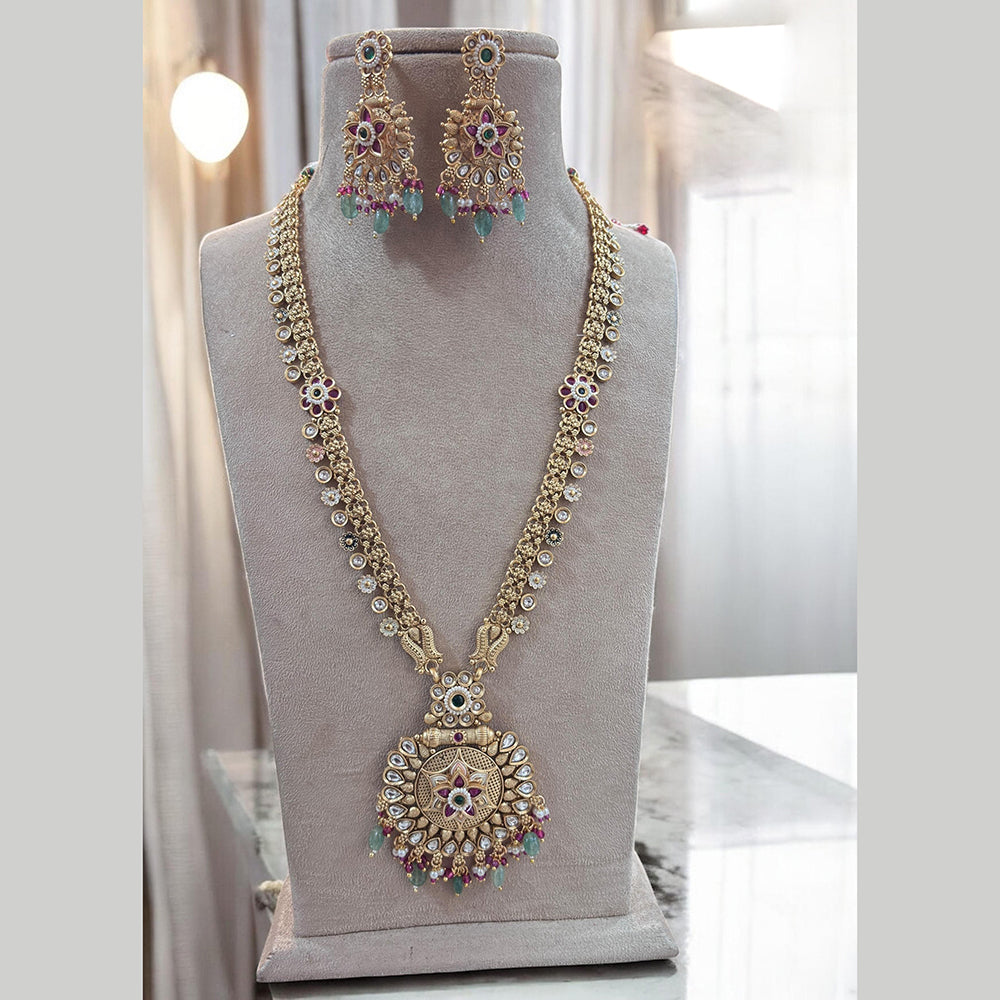 Jewel Addiction Gold Plated Pota Stone Meenakari Long Necklace Set