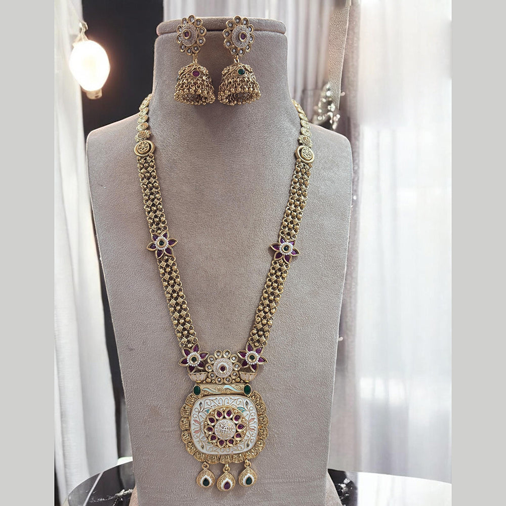 Jewel Addiction Gold Plated Pota Stone Meenakari Long Necklace Set