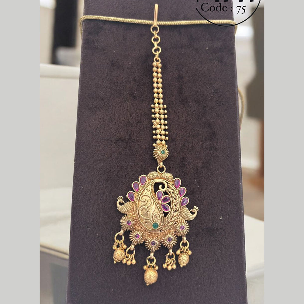 Jewel Addiction Gold Plated Pota Stone And Beads Maangtikka