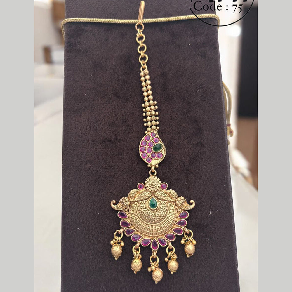 Jewel Addiction Gold Plated Pota Stone And Beads Maangtikka