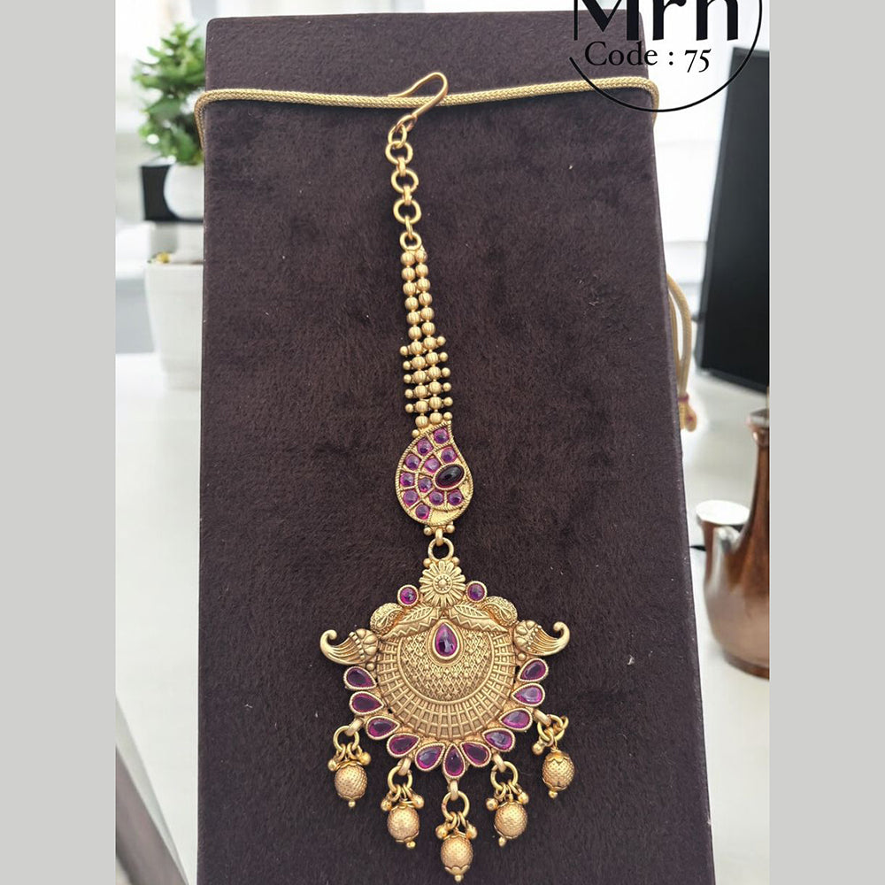 Jewel Addiction Gold Plated Pota Stone And Beads Maangtikka
