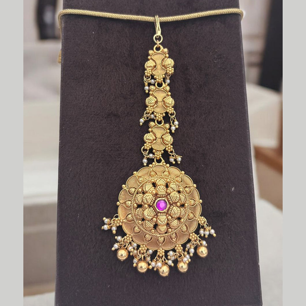 Jewel Addiction Gold Plated Pota Stone And Beads Maangtikka