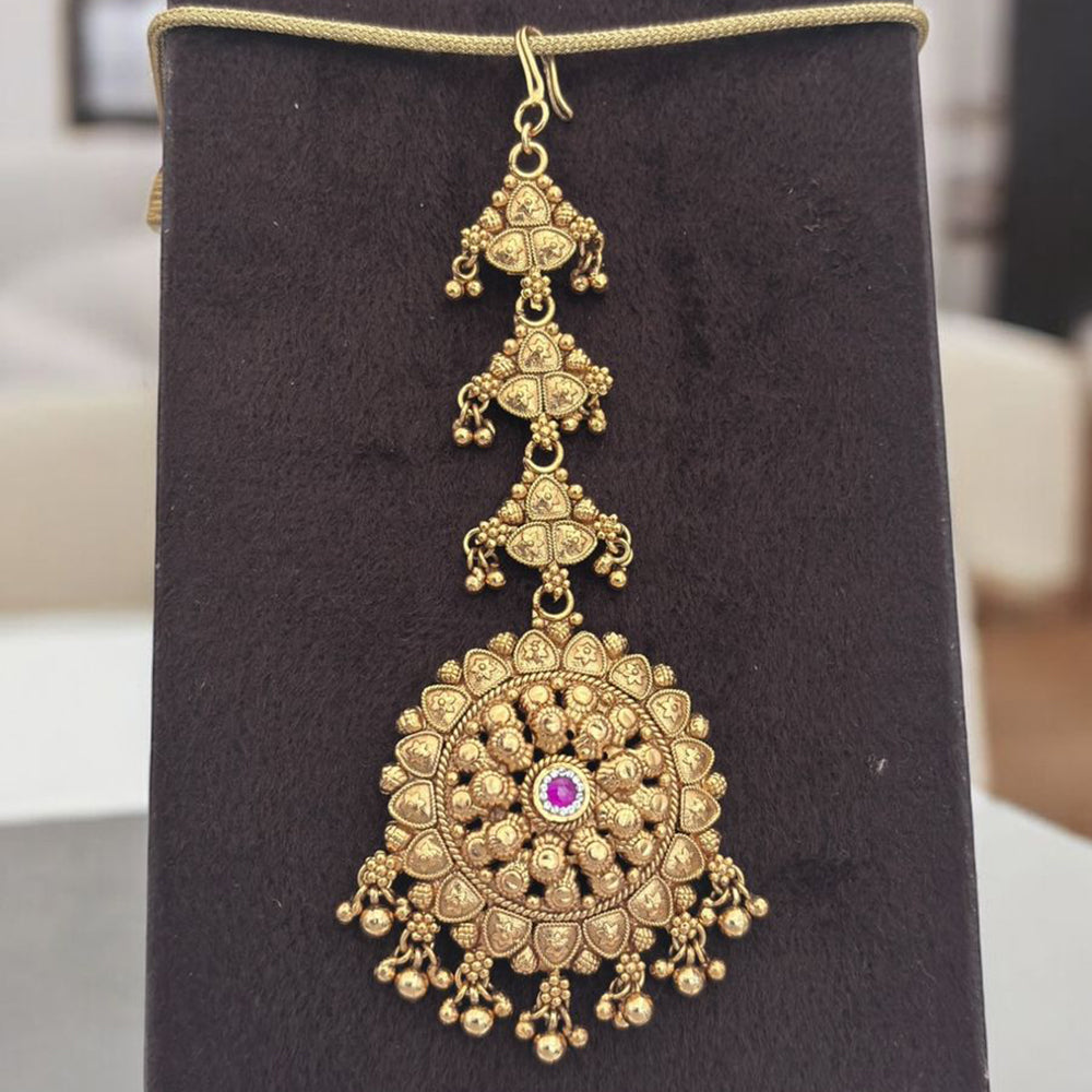 Jewel Addiction Gold Plated Pota Stone And Pearl Maangtikka