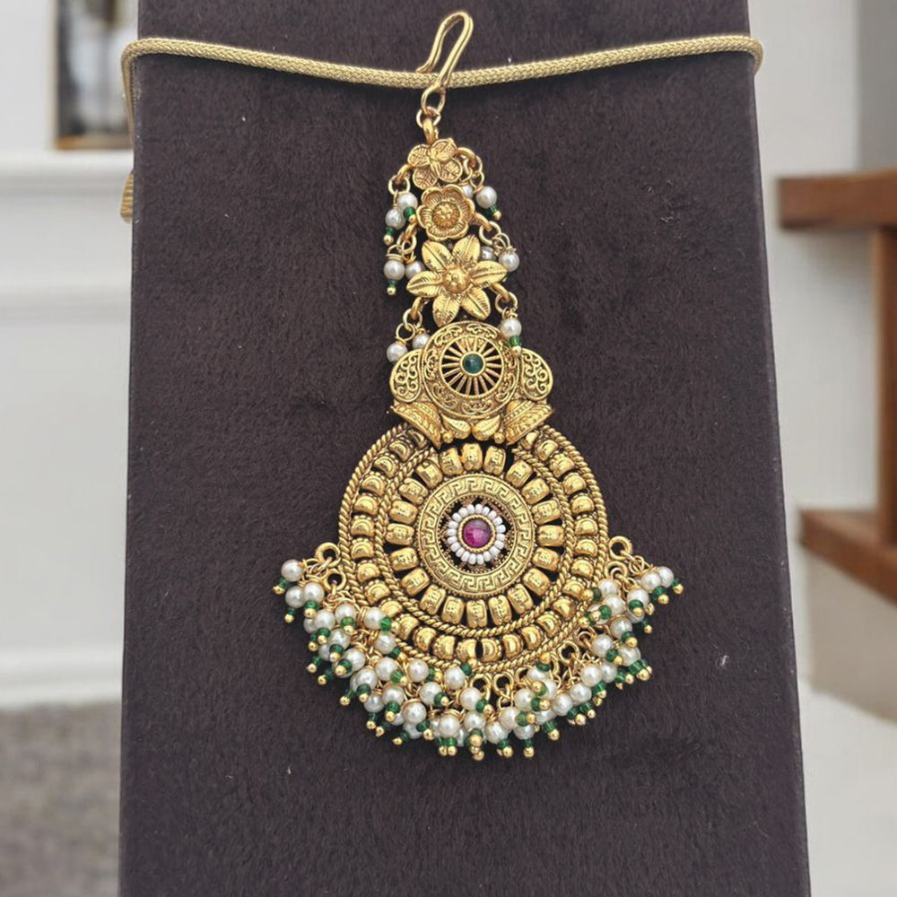 Jewel Addiction Gold Plated Pota Stone And Pearl Temple Maangtikka