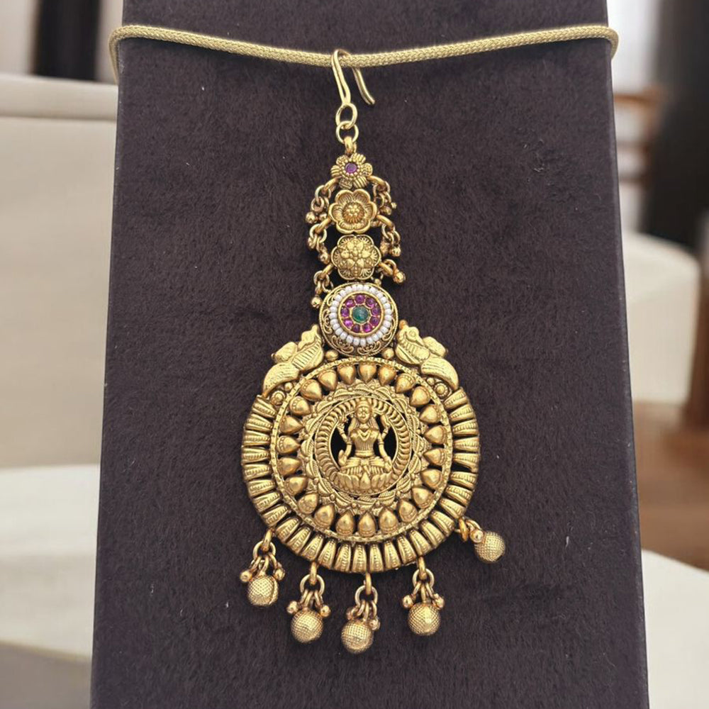 Jewel Addiction Gold Plated Pota Stone And Pearl Temple Maangtikka