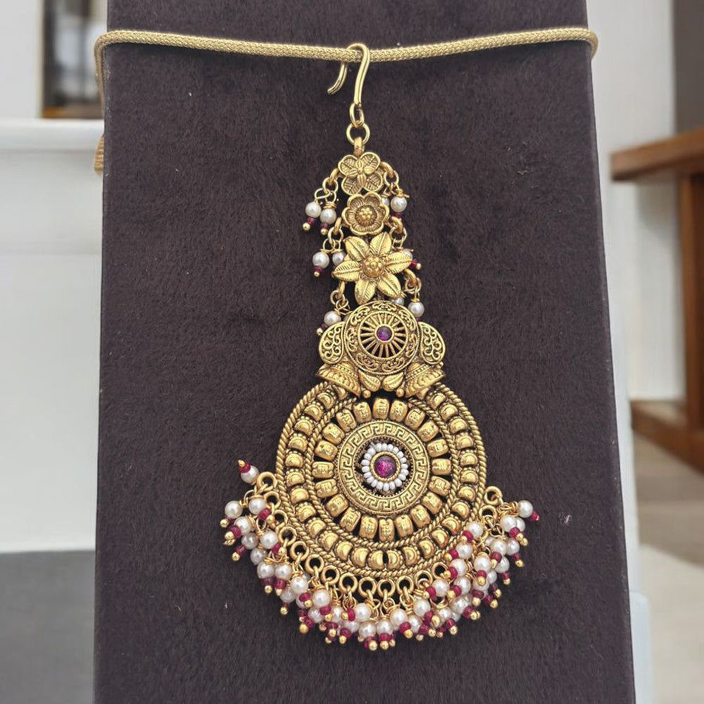 Jewel Addiction Gold Plated Pota Stone And Pearl Maangtikka