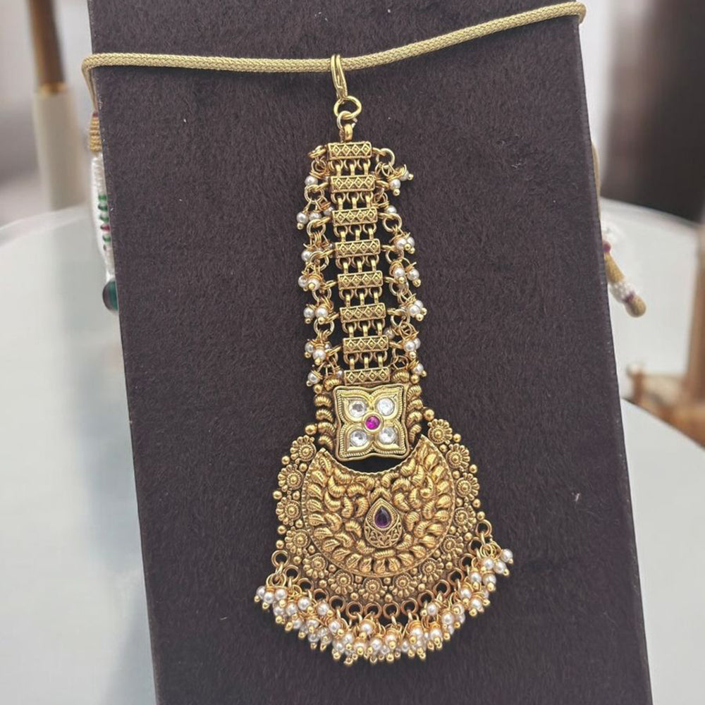 Jewel Addiction Gold Plated Pota Stone And Pearl Maangtikka