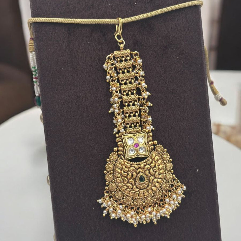 Jewel Addiction Gold Plated Pota Stone And Pearl Maangtikka