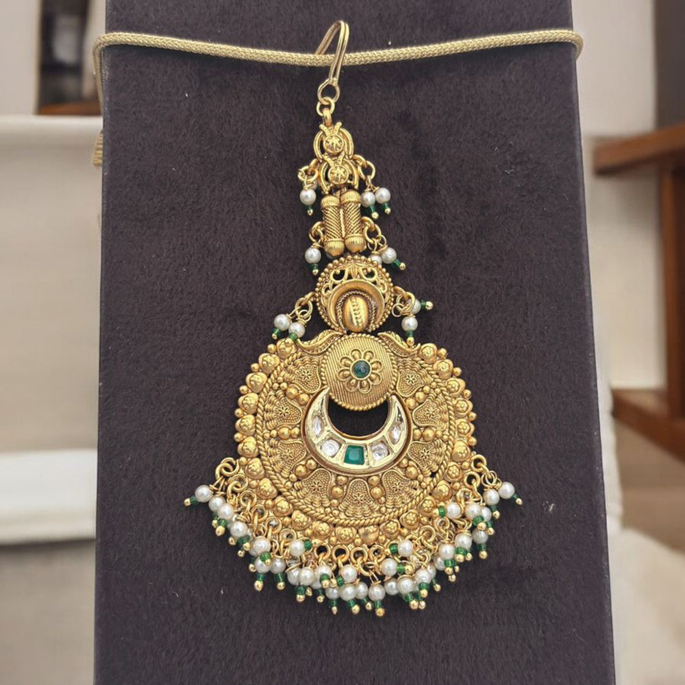 Jewel Addiction Gold Plated Pota Stone And Pearl Maangtikka