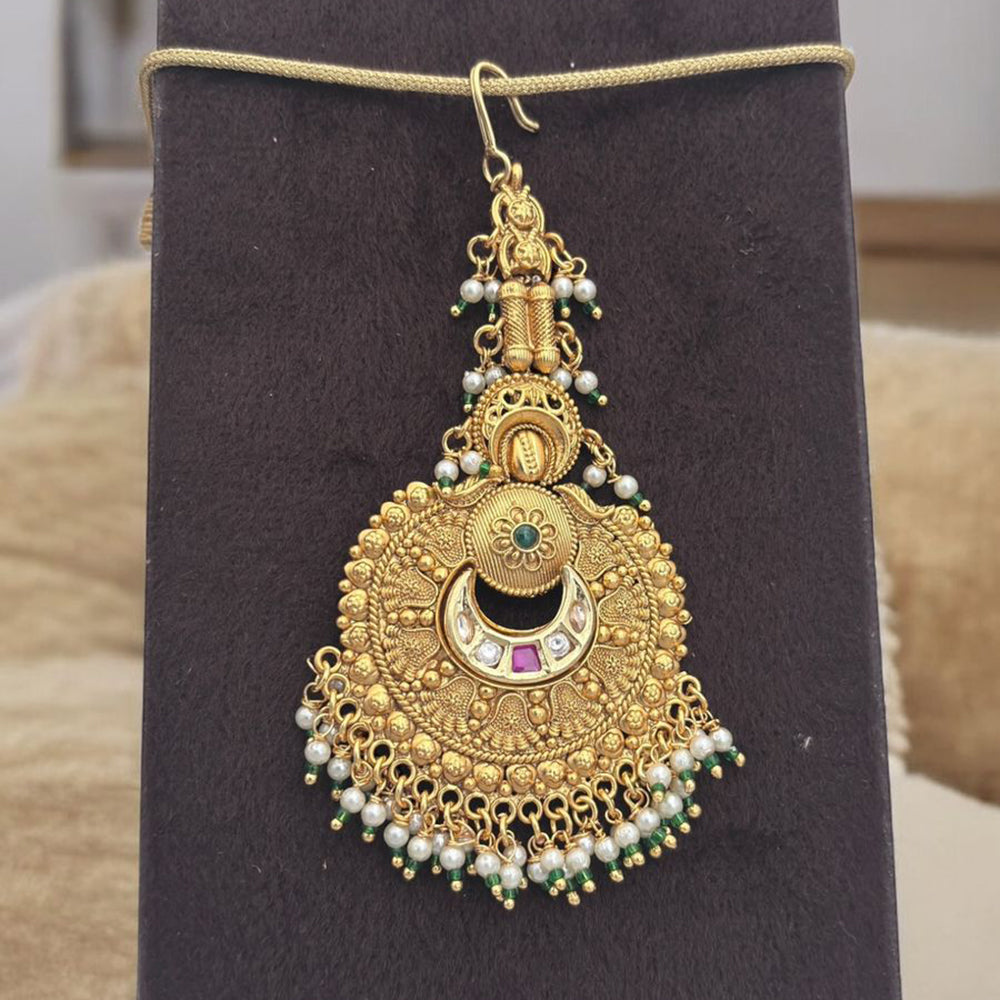 Jewel Addiction Gold Plated Pota Stone And Pearl Maangtikka