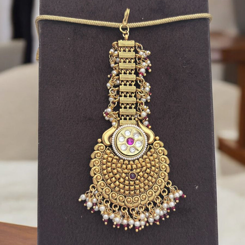 Jewel Addiction Gold Plated Pota Stone And Pearl Maangtikka