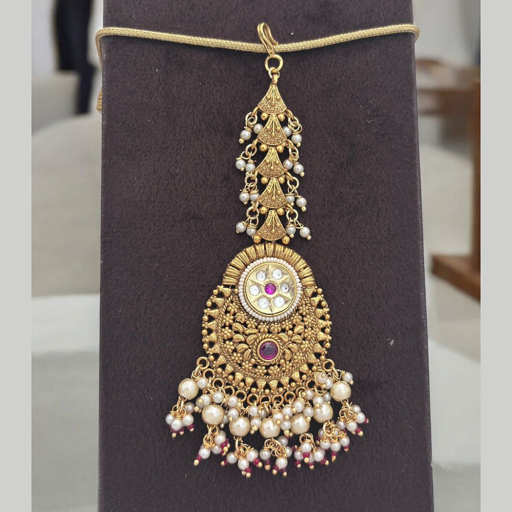 Jewel Addiction Gold Plated Pota Stone And Pearl Maangtikka
