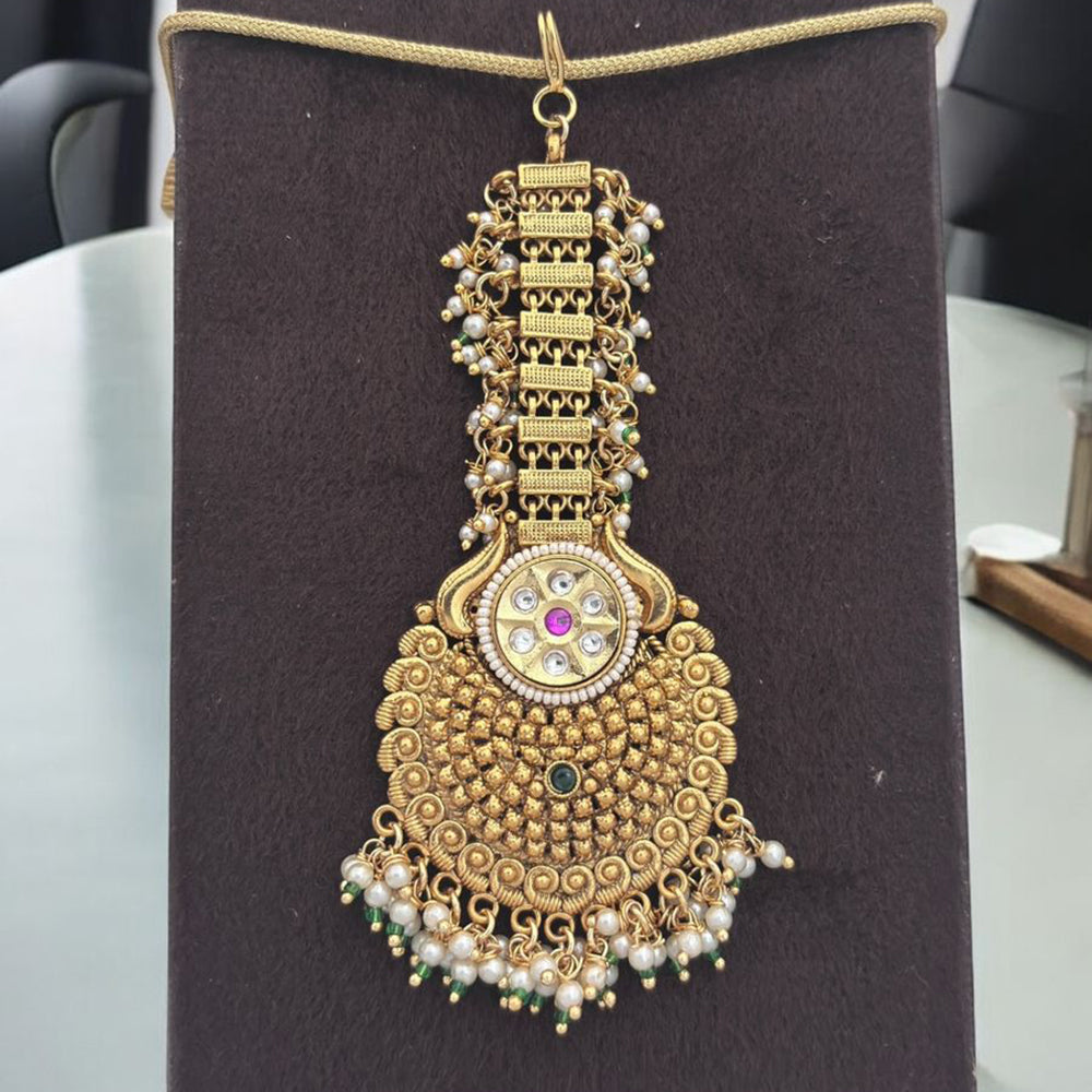 Jewel Addiction Gold Plated Pota Stone And Pearl Maangtikka
