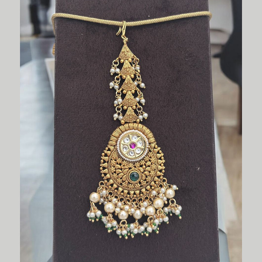 Jewel Addiction Gold Plated Pota Stone And Pearl Maangtikka