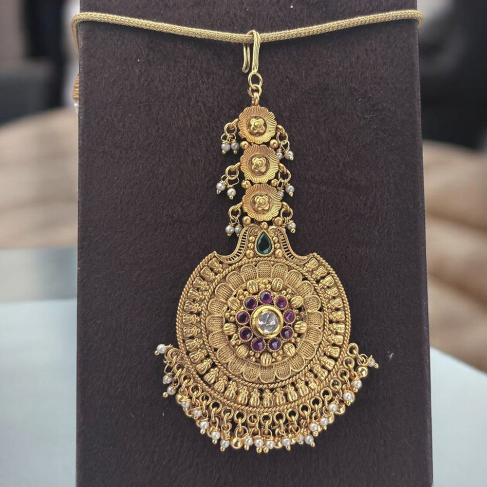 Jewel Addiction Gold Plated Pota Stone And Pearl Maangtikka