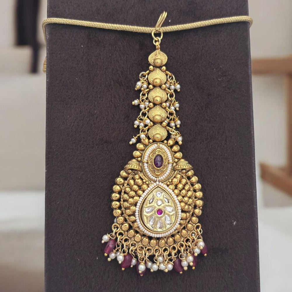Jewel Addiction Gold Plated Pota Stone And Pearl Maangtikka