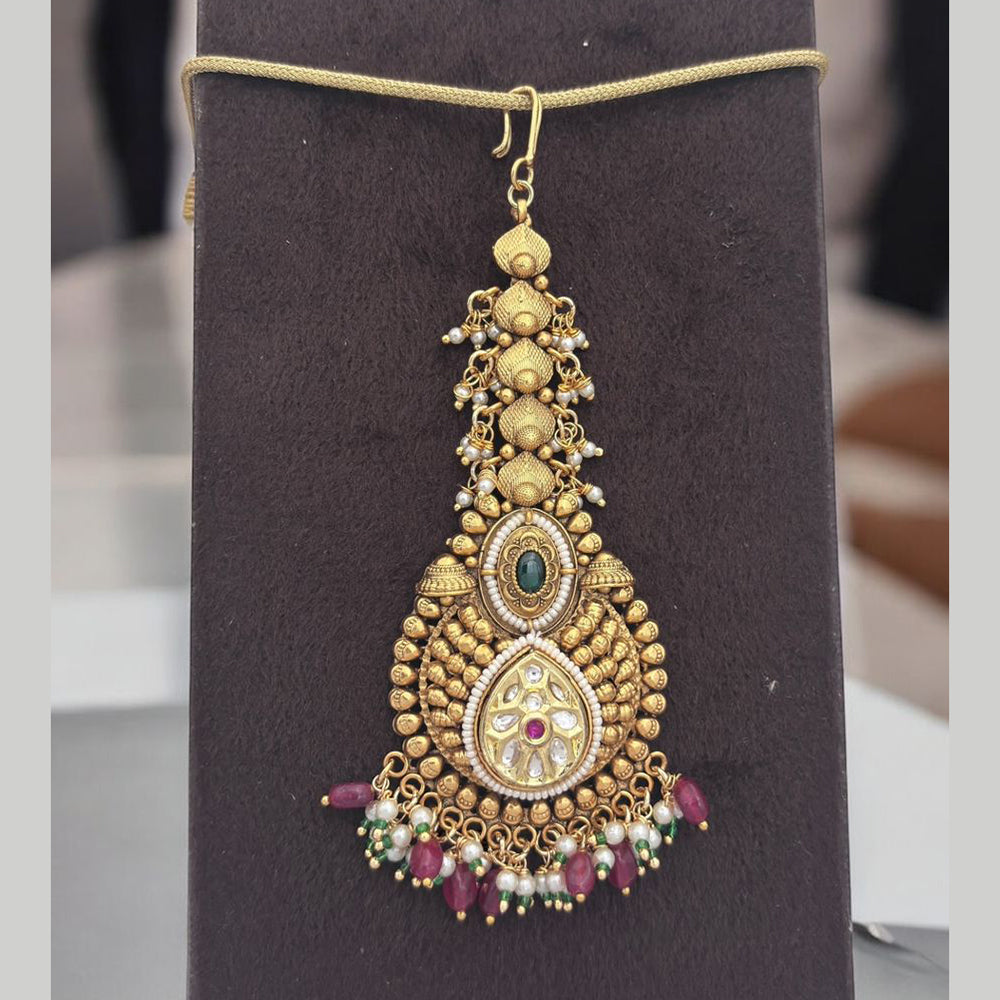 Jewel Addiction Gold Plated Pota Stone And Pearl Maangtikka